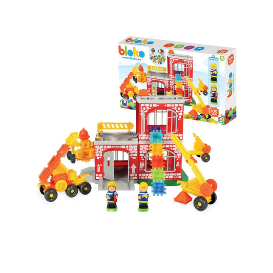 MOCHTOYS Hedgehogs Pin Bricks FIRE BRITAIN dėžutėje 100 vnt. + 2 figūros