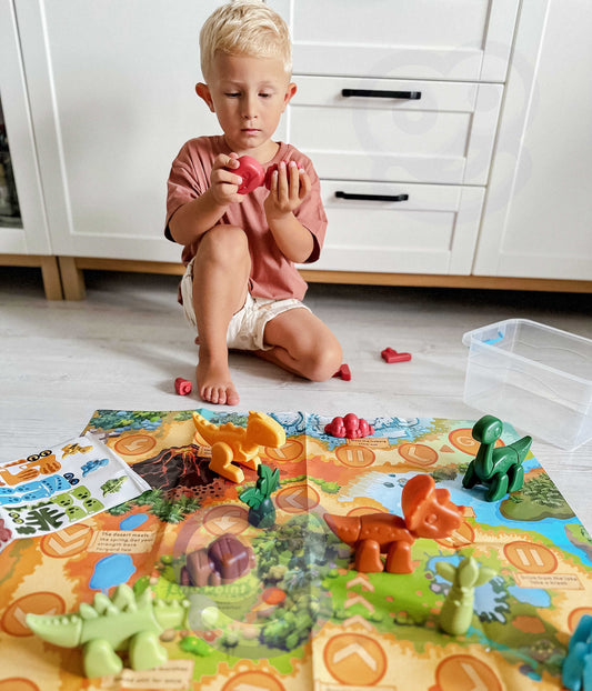 WOOPIE Konstrukcinis rinkinys 2in1: Stalo žaidimas „Dinozaurai“ + Kauliukas, 46 detalės – pagrindinis vaizdas