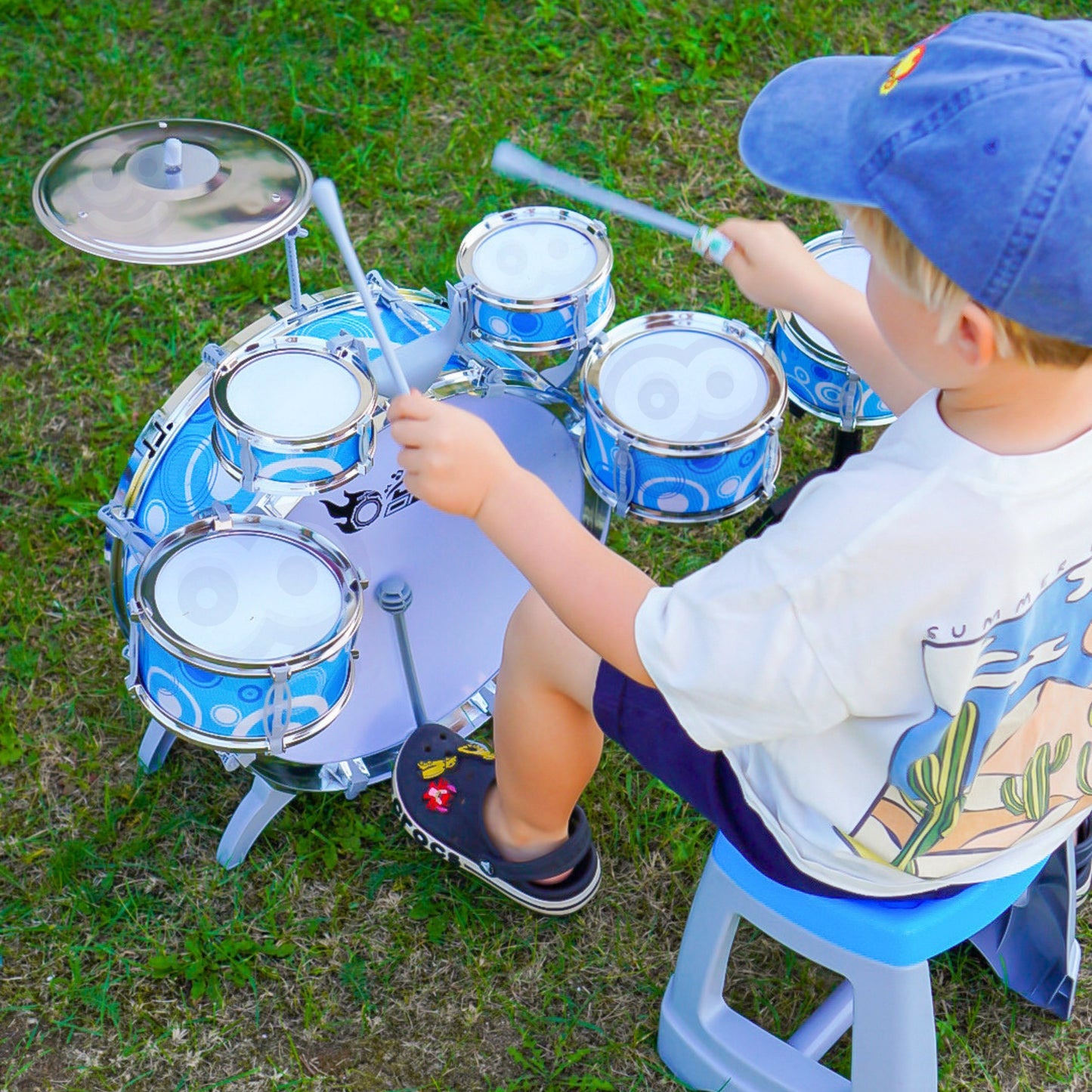 WOOPIE Vaikiškas Mušamųjų Instrumentų Rinkinys 6 Būgnai 2 Cimbolai + Kėdutė