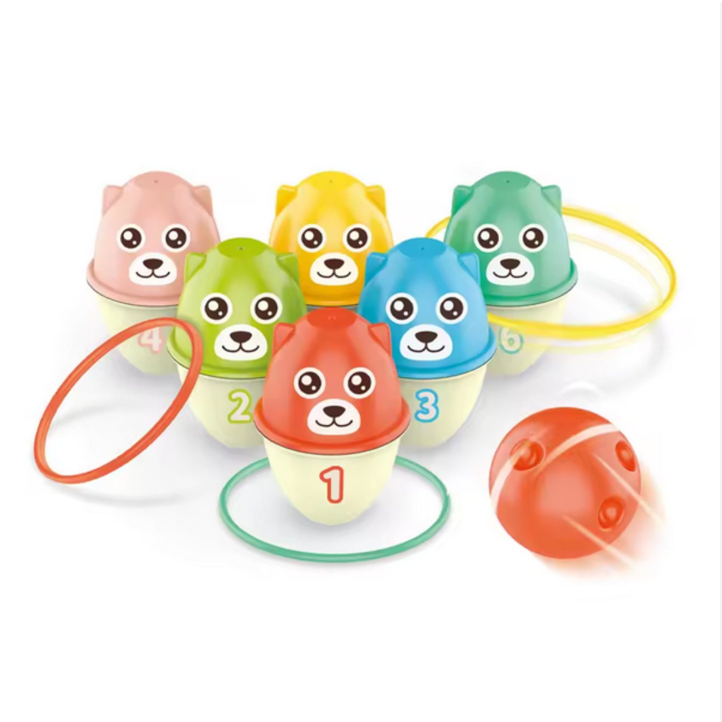 WOOPIE 2in1 įgūdžių žaidimų rinkinys: Spalvotų meškiukų rieduliai (krėgliai) ir mėtymas žiedais (ringo) – vaizdas 2