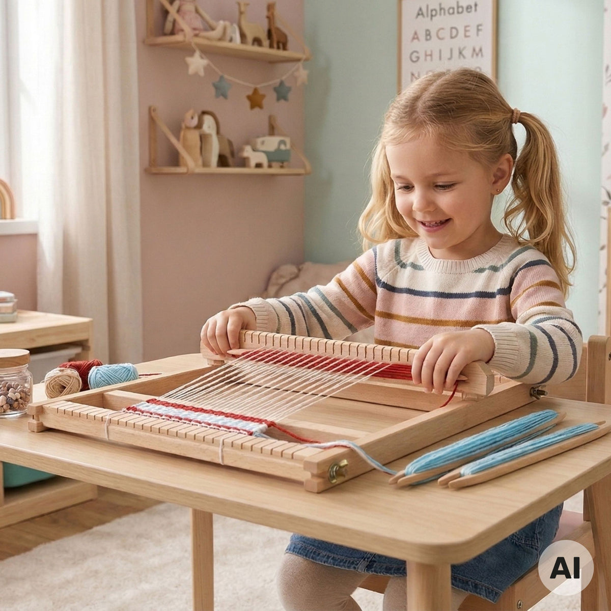VIGA Medinė Audimo Staklė Montessori Kūrybinis Rinkinys Vaikams