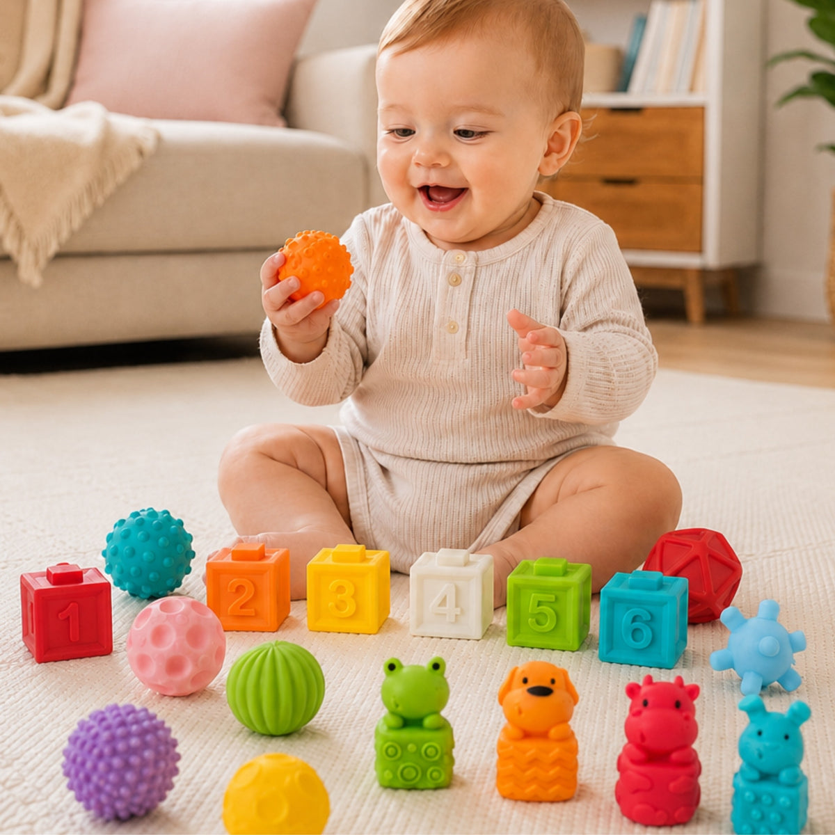 WOOPIE BABY Sensoriniai Kaladėlės Skaičiavimui su Garsu 20 vnt.