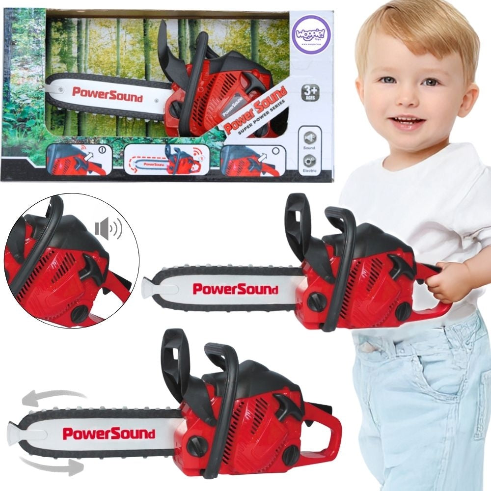 WOOPIE žaislinis grandininis pjūklas su besisukančia gumine grandine – pagrindinis vaizdas