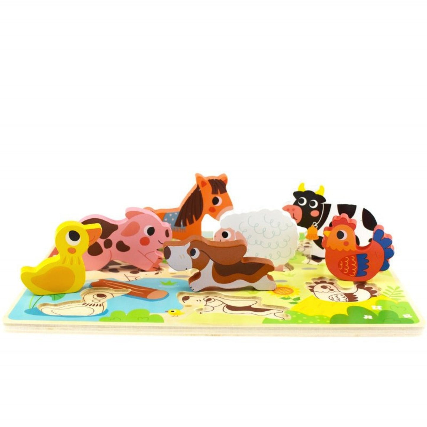 TOOKY TOY Medinė Montessori dėlionė ūkio gyvūnai nuo 12 mėn.