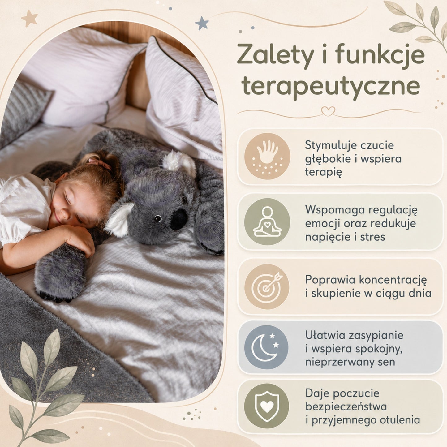 WOOPIE Koala Sensorinis Pliušinis Žaislas su Užpildu 65 cm 1500 g