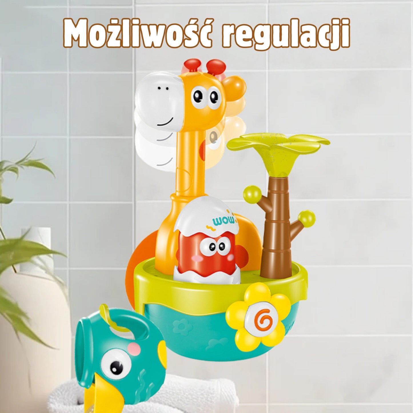 WOOPIE BABY Žirafos vonios žaislas su siurbtuku ir piltuvėliu