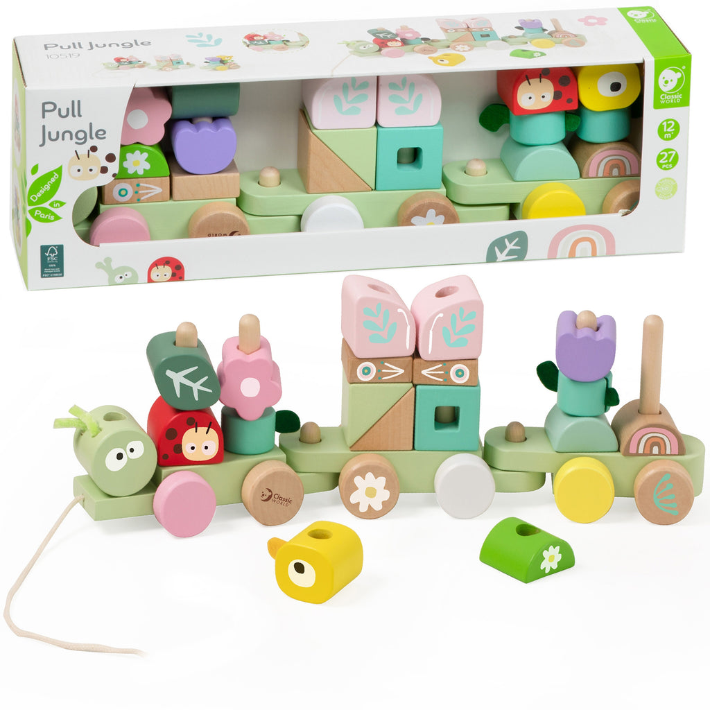 CLASSIC WORLD Montessori Medinis Vikšro Traukinukas-Dėlionė