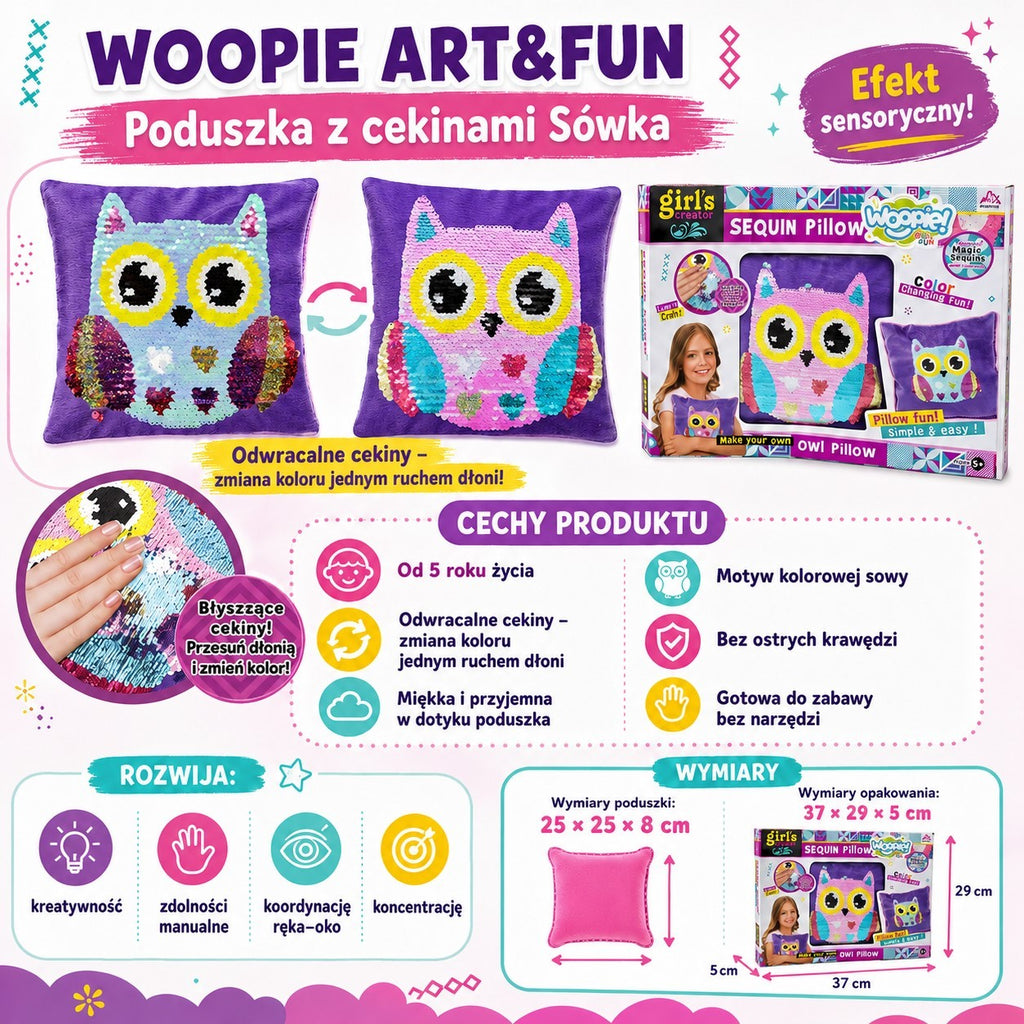 WOOPIE ART&FUN Kūrybinis rinkinys – Pagalvėlė su pelėdute ir žvyneliais