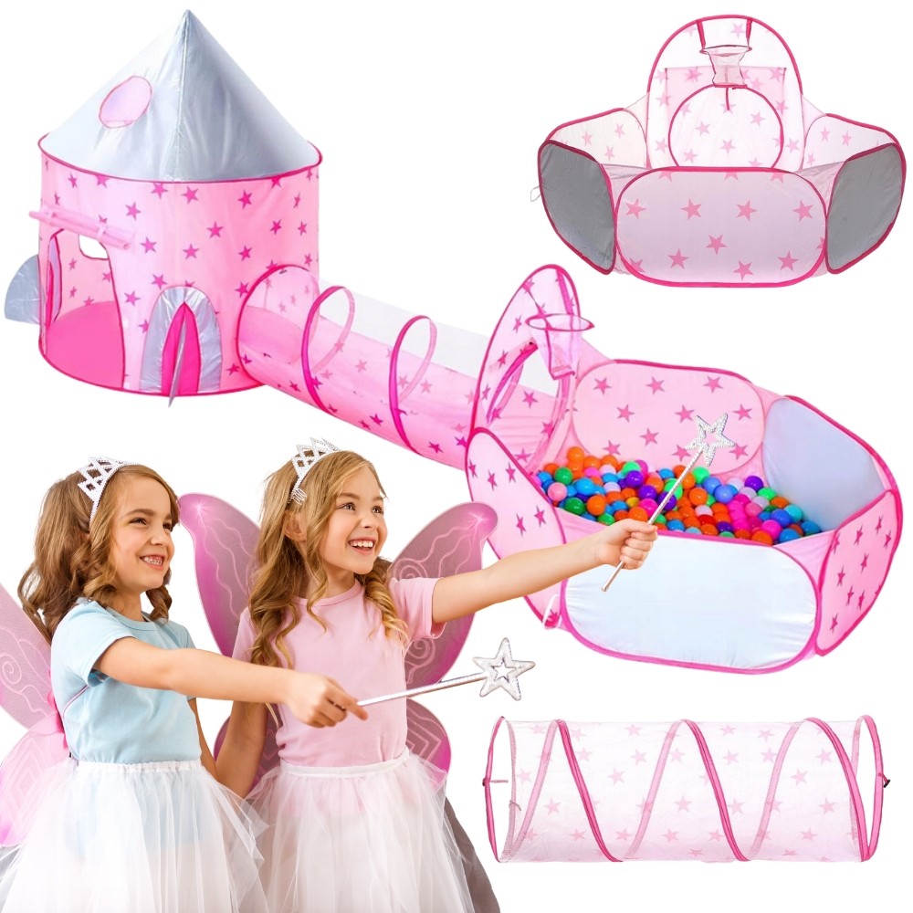 WOOPIE 3-in-1 Princesės pilies palapinė su tuneliu ir baseinu XXL