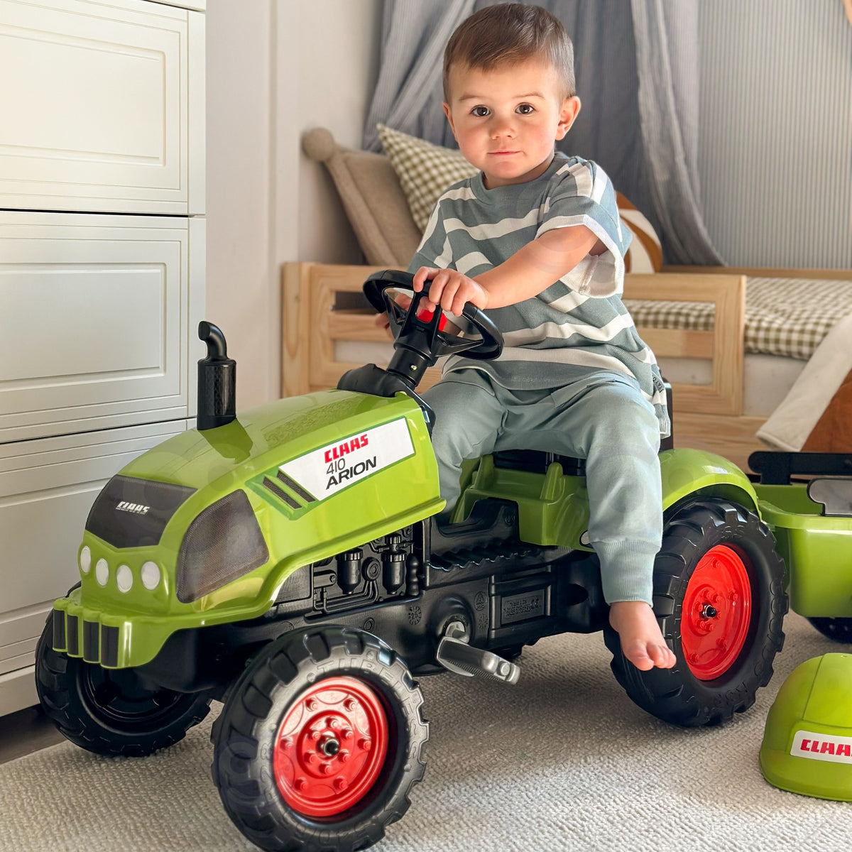 FALK Claas Green minamas traktoriukas su priekaba ir garsiniu signalu 2-5 m.