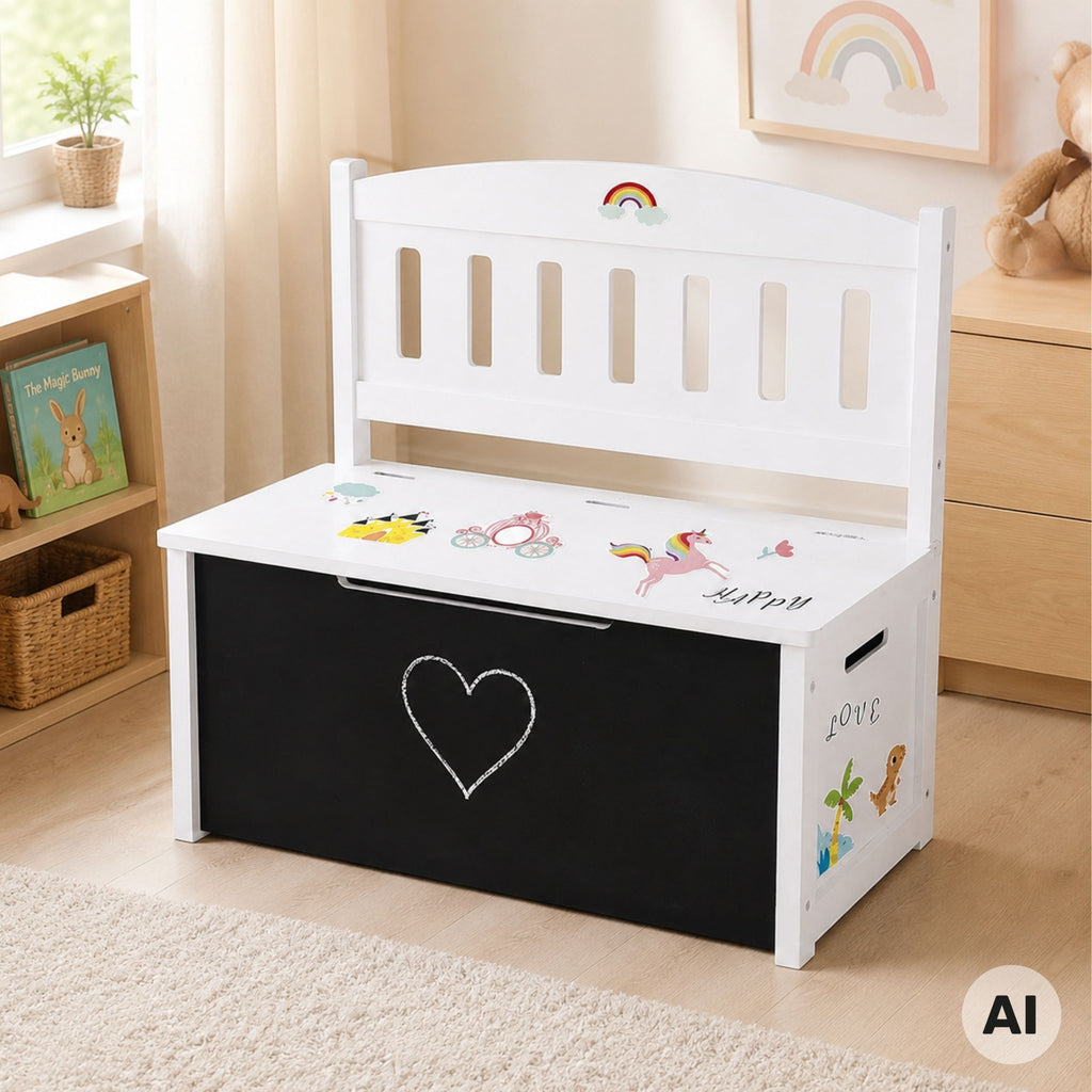 Tooky Toy Medinė Žaislų Dėžė-Suoliukas 3in1 su Piešimo Lenta