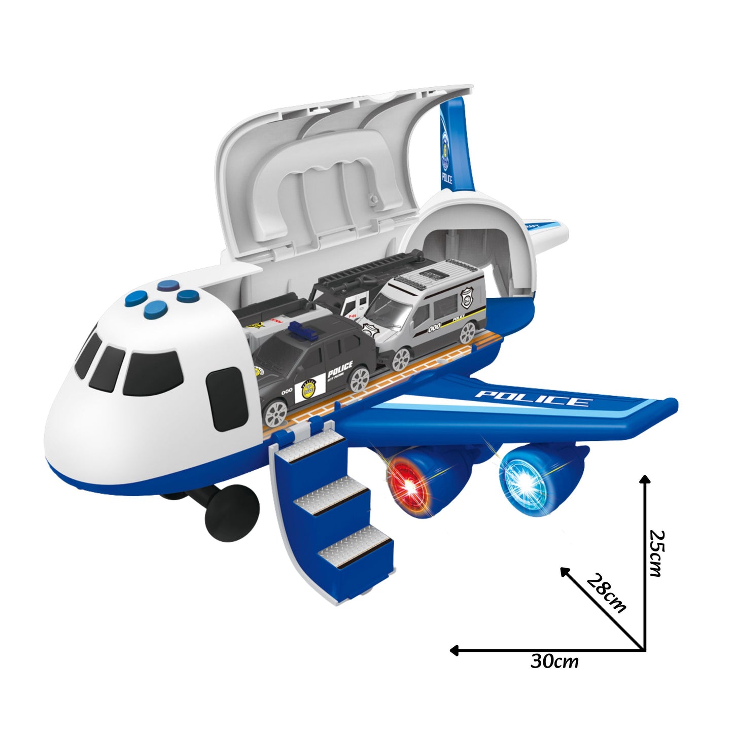 WOOPIE XL Išskleidžiamas Policijos Lėktuvas-Transporteris su 3 Policijos Automobiliais ir Kelio Ženklais – vaizdas 6