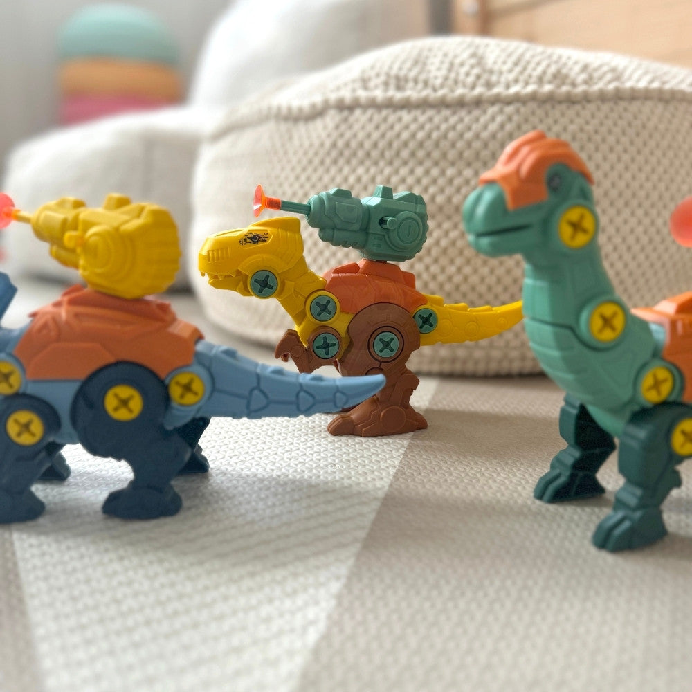 WOOPIE Dinozaurai surenkamas konstruktorius 3 vnt. su gręžtuvu ir atsuktuvu