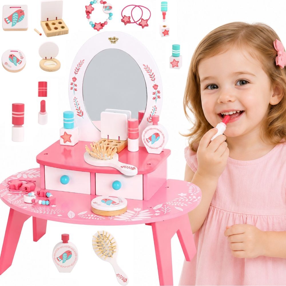 TOOKY TOY Rožinis Medinis Grožio Staliukas su Veidrodžiu Mergaitėms