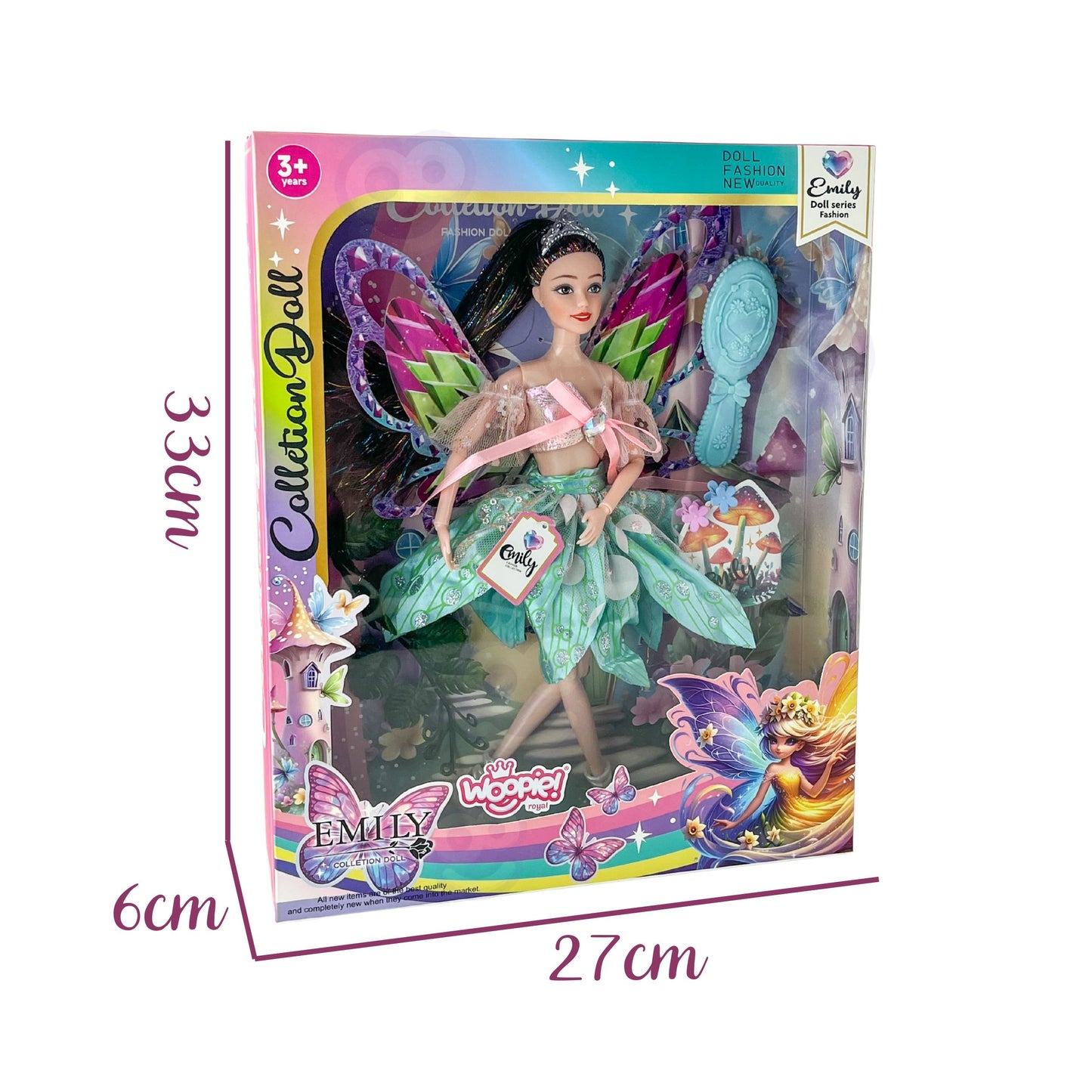 WOOPIE ROYAL lėlė Emi Fėja su spalvingais sparnais ir plaukų šepetėliu – vaizdas 6