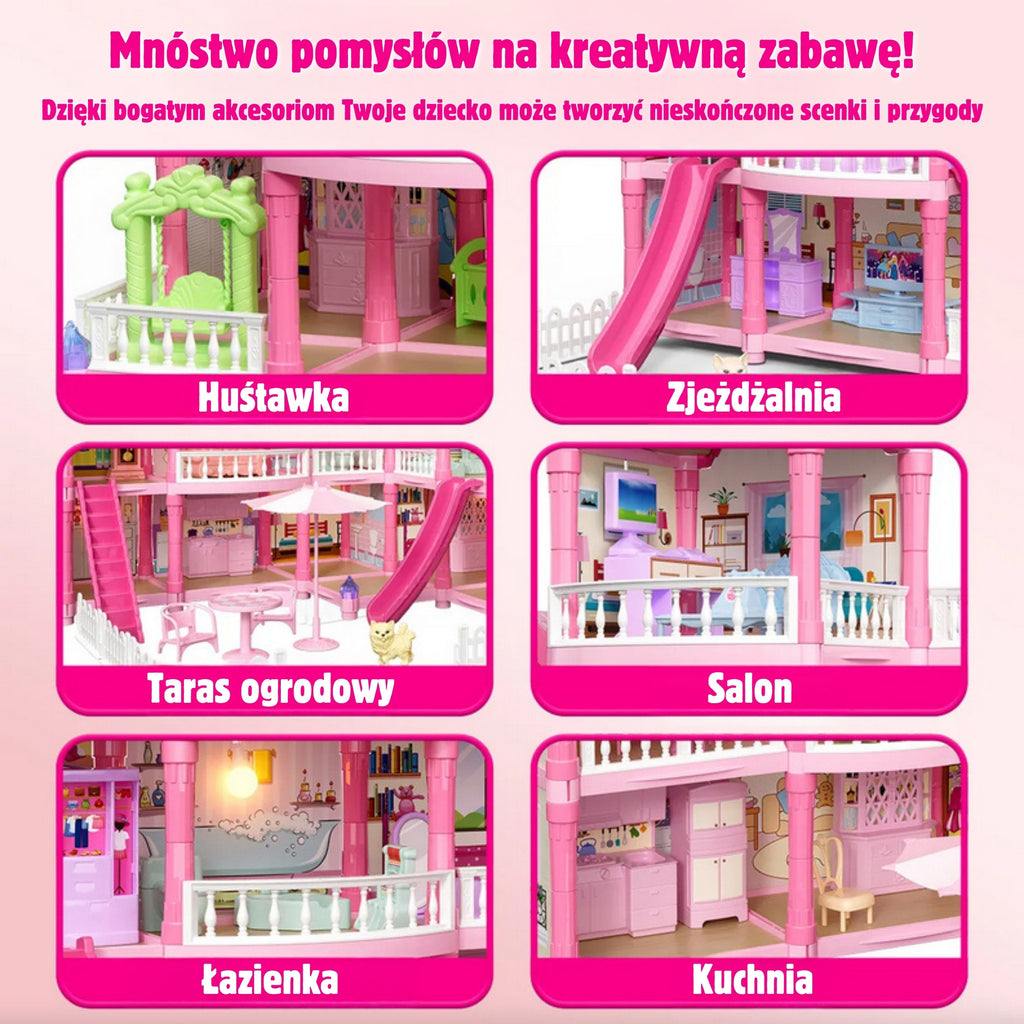 WOOPIE Lėlių namelis su priedais ir švytinčia lėlyte, 296 det.