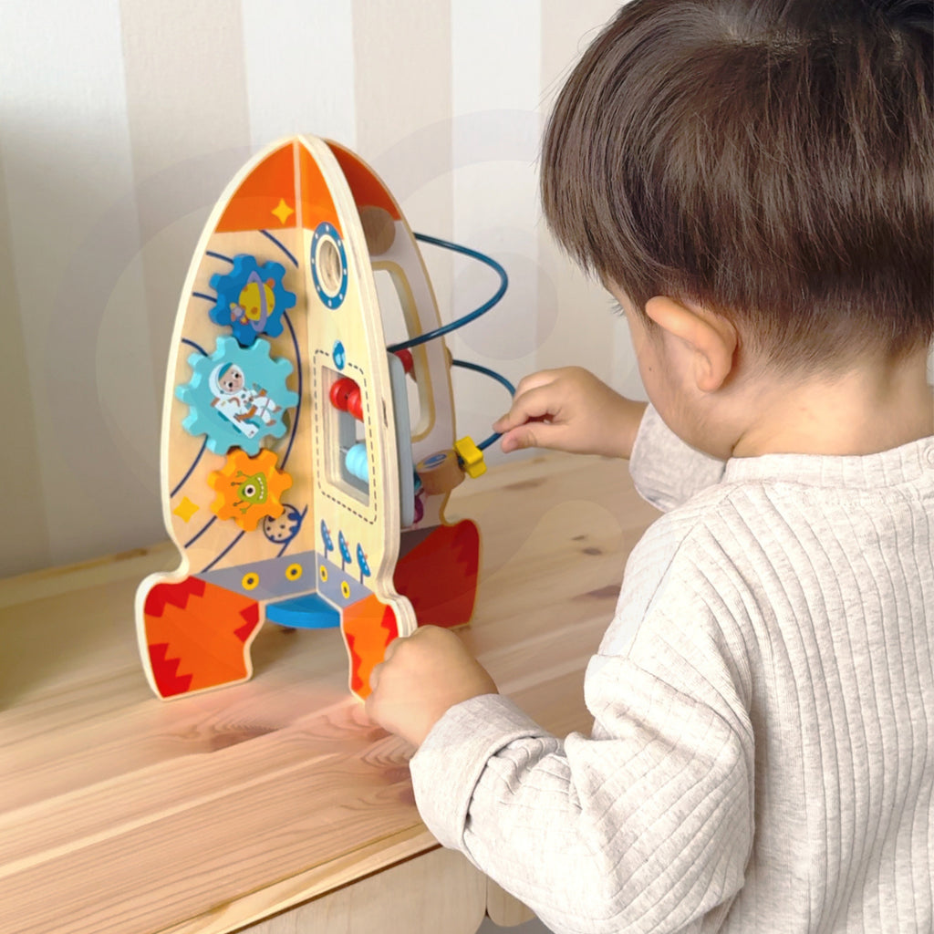 Tooky Toy Didelė Medinė Edukacinė Raketa – 4 Aukštų Daugiafunkcinis Žaislas – vaizdas 4