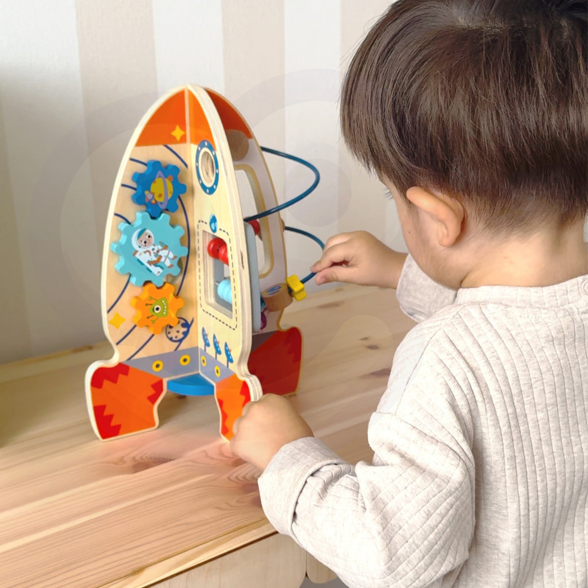 Tooky Toy Didelė Medinė Edukacinė Raketa – 4 Aukštų Daugiafunkcinis Žaislas – vaizdas 4