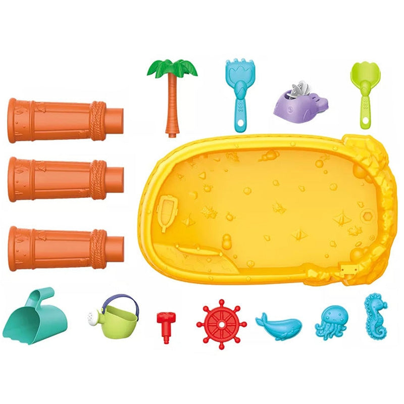 WOOPIE Vandens ir smėlio stalas 2in1 Piratų laivas, 8 priedai – vaizdas 2