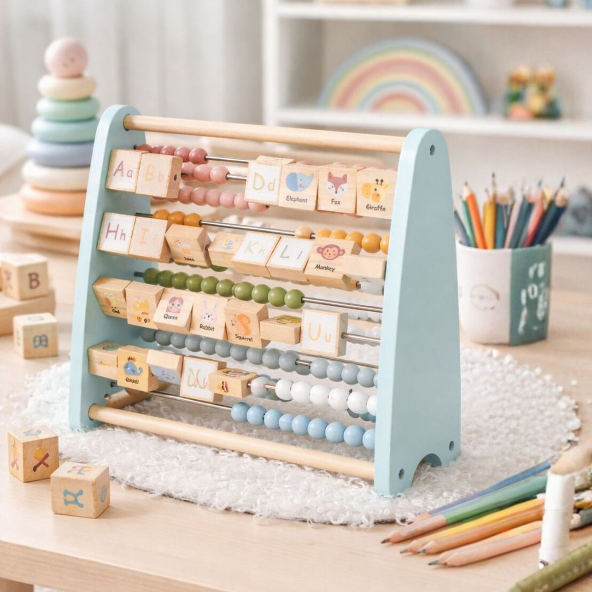 TOOKY TOY Dvipusis Medinis Skaitliukas su Abėcėle