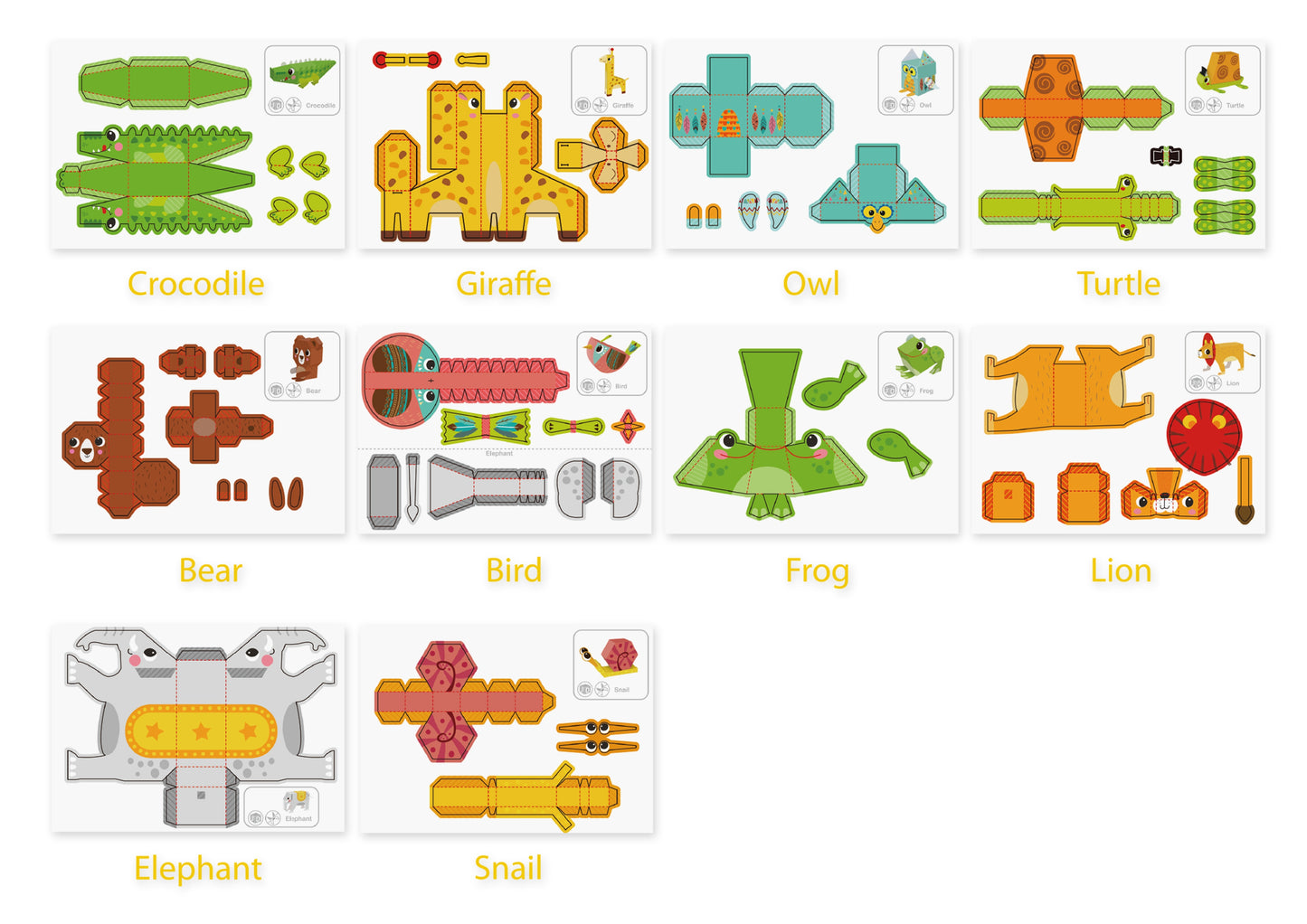 WOOPIE ART&FUN Kūrybinis rinkinys Origami 3D: 10 gyvūnėlių (Pasidaryk pats) – vaizdas 8