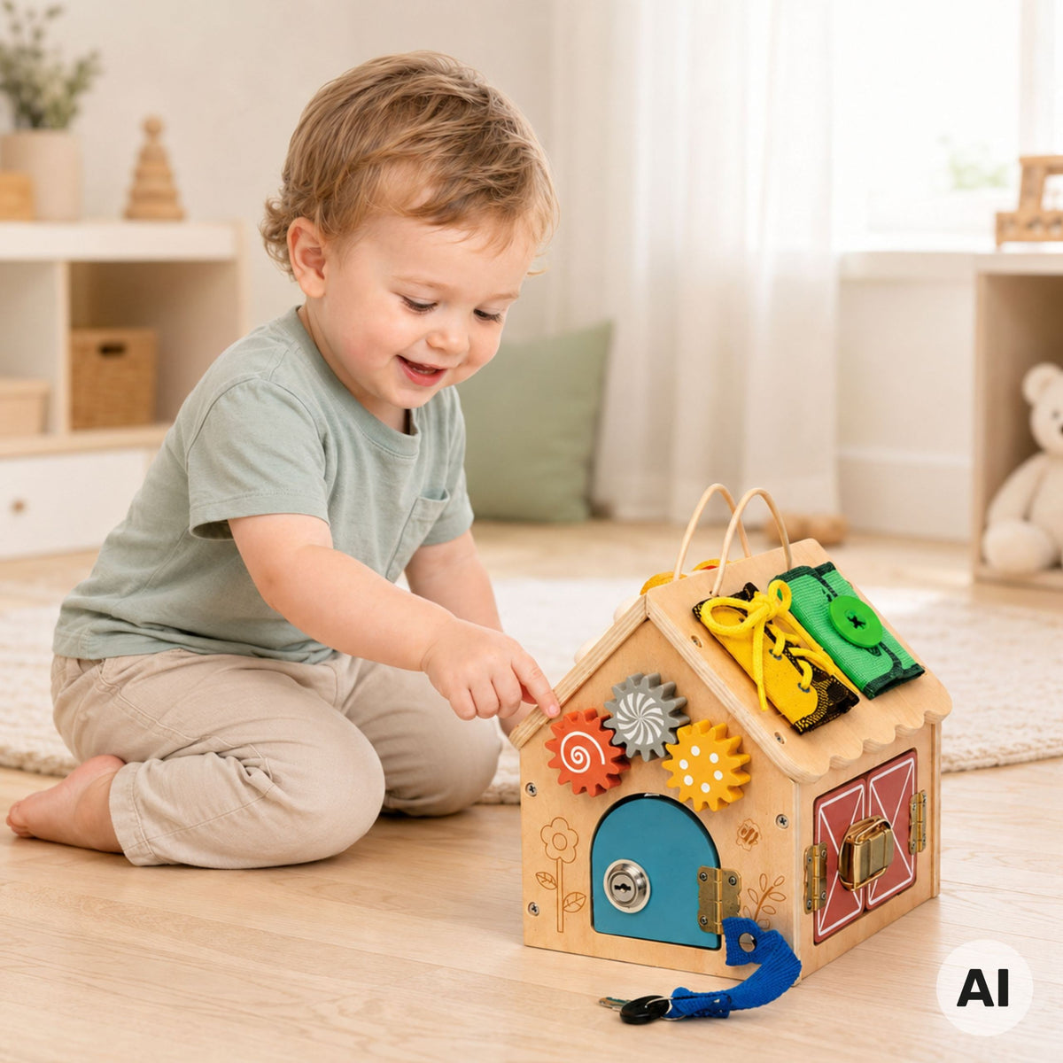TOOKY TOY Medinė Manipuliacinė Namelis su Užraktais