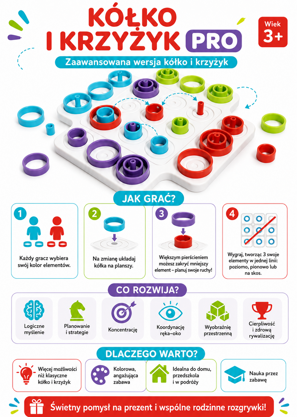 WOOPIE IQ Tic-Tac-Toe Pro – strateginis žaidimas 36 dalių