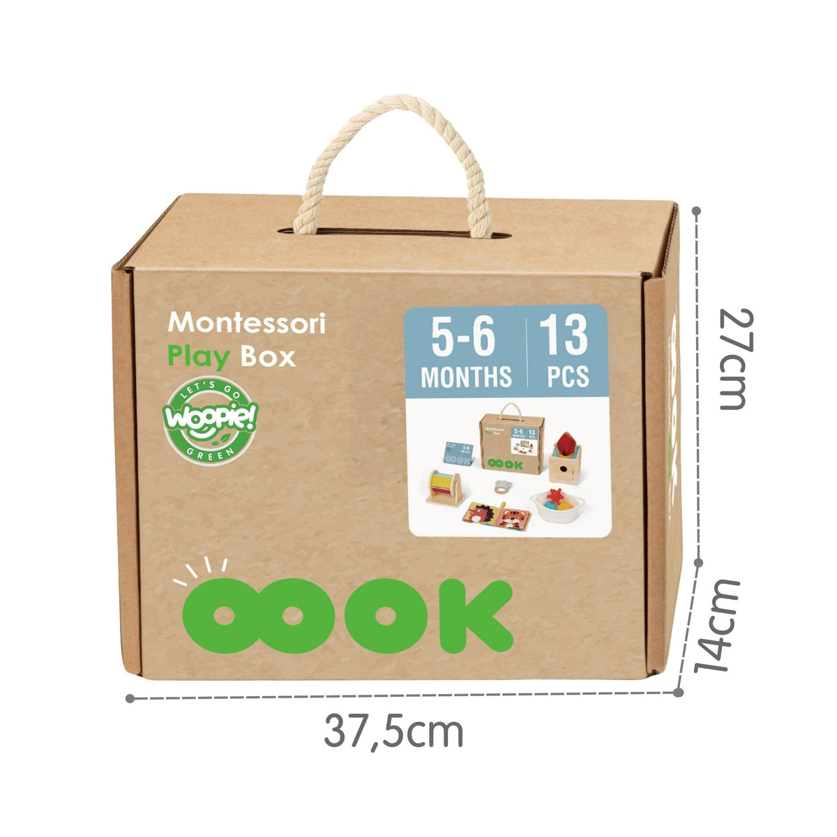 WOOPIE GREEN Montessori Lavinamoji Dėžutė 6in1 Kūdikiams 5-6 Mėn. 13 vnt. FSC