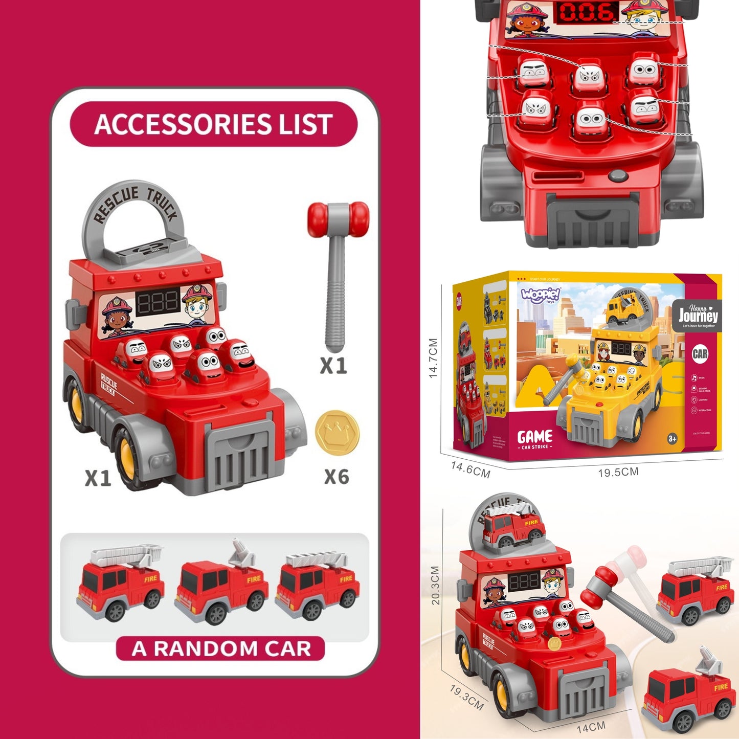 WOOPIE 2-in-1 Ugniagesių Automobilis Kūjuko Žaidimas su Priedais