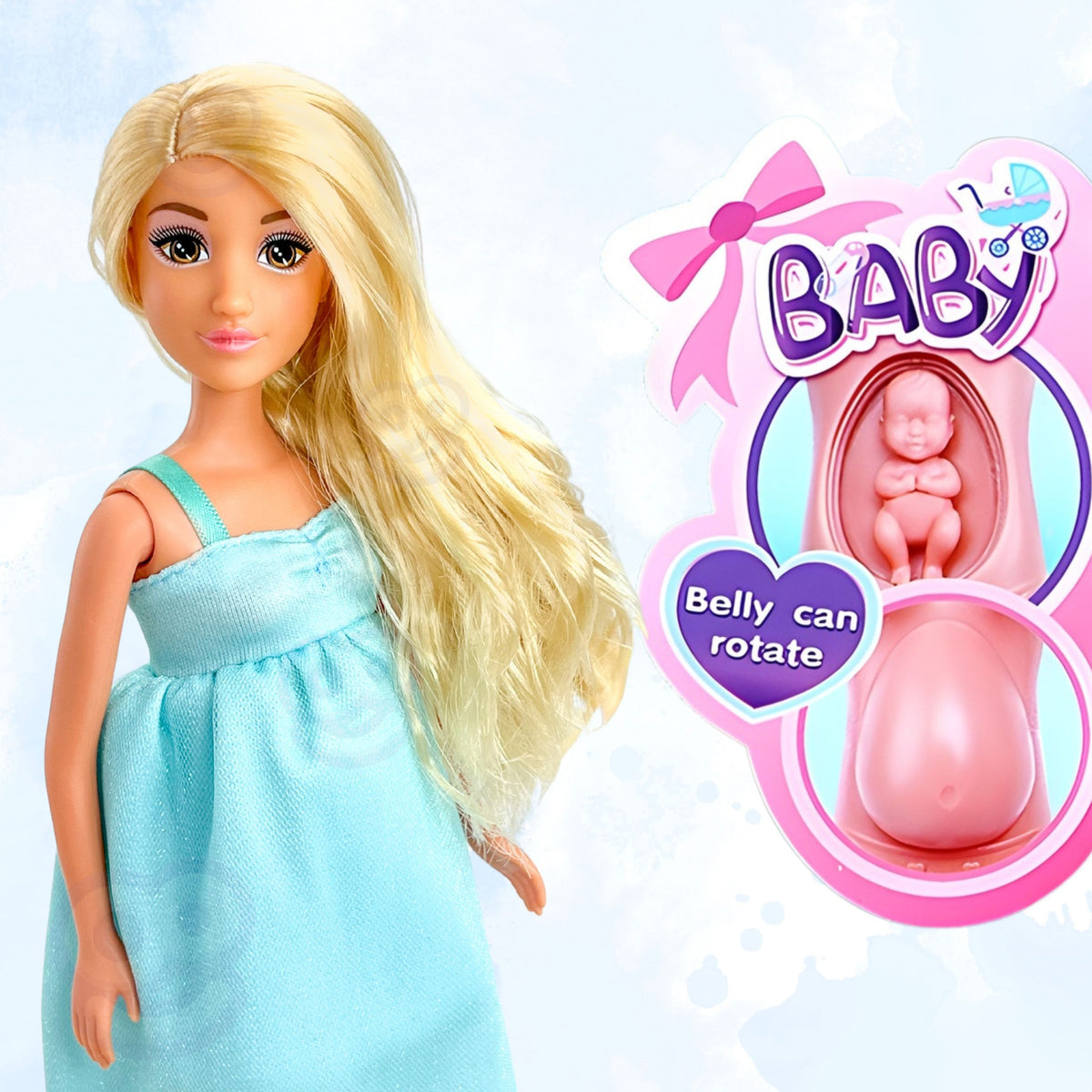 WOOPIE ROYAL Lėlė Lily nėščioji mėlyna suknele – rinkinys