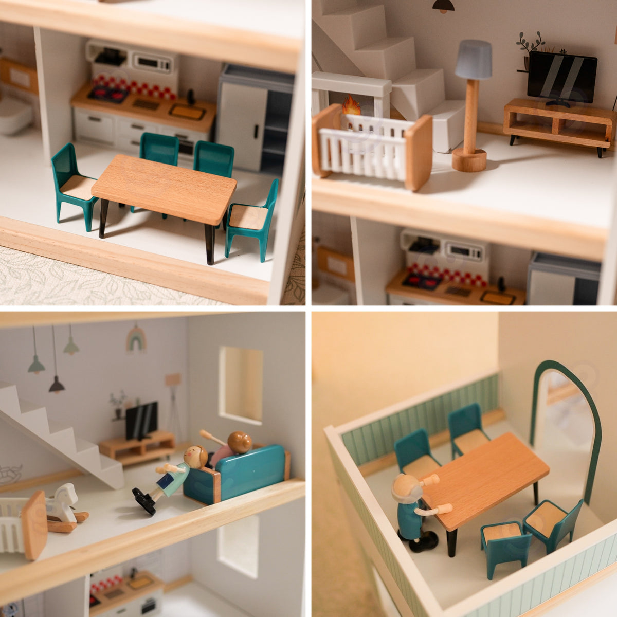 TOOKY TOY Didelis medinis lėlių namelis su figūrėlėmis, FSC – vaizdas 4