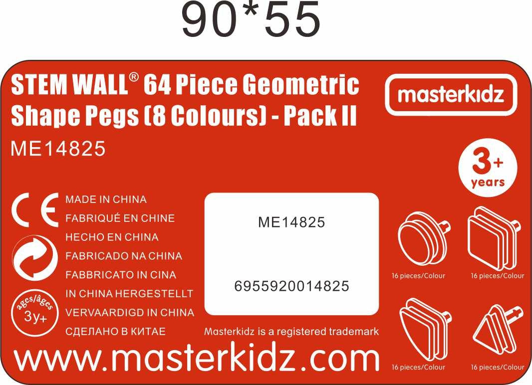 MASTERKIDZ 64 geometrinių kaištelių rinkinys STEM lentoms