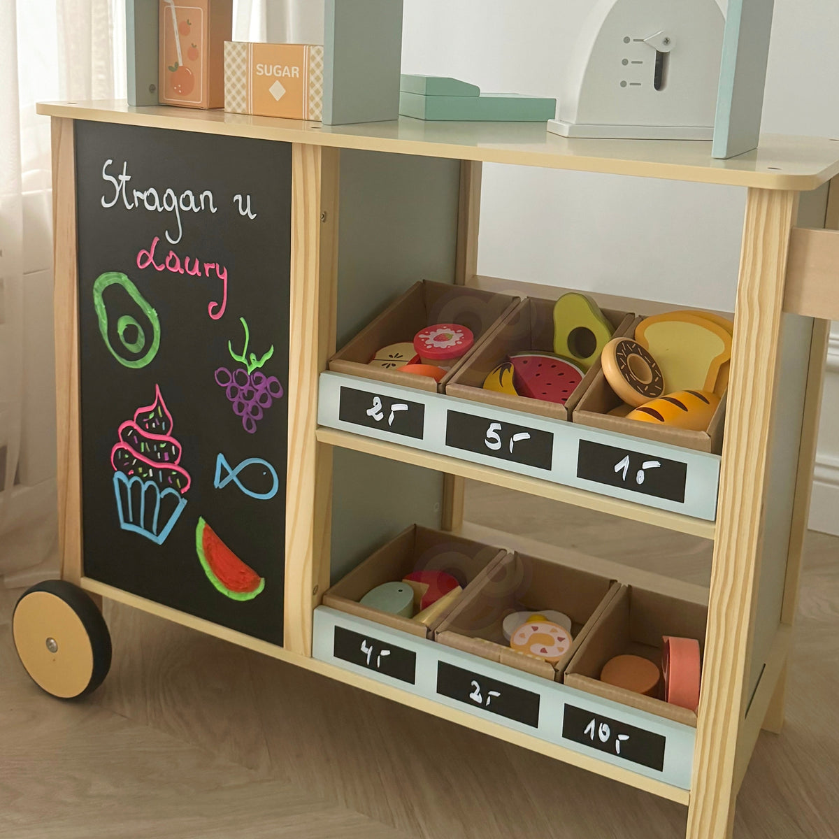 WOOPIE GREEN Medinė 5-in-1 Parduotuvė Kavinė Restoranas Virtuvėlė 73 vnt.