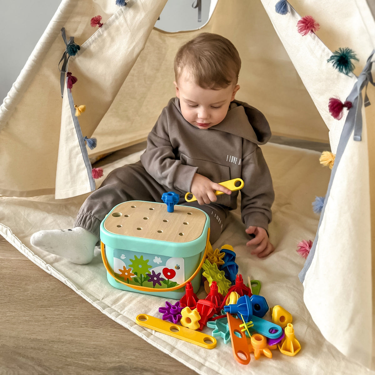 WOOPIE GREEN Montessori 12in1 Motorinė Konstravimo Dėžė FSC