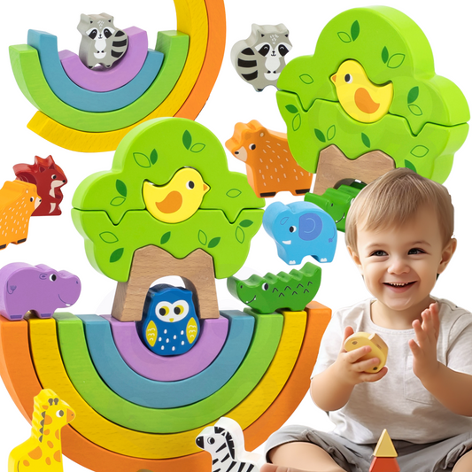 VIGA Medinė Vaivorykštė Montessori Dėlionė su Gyvūnėliais
