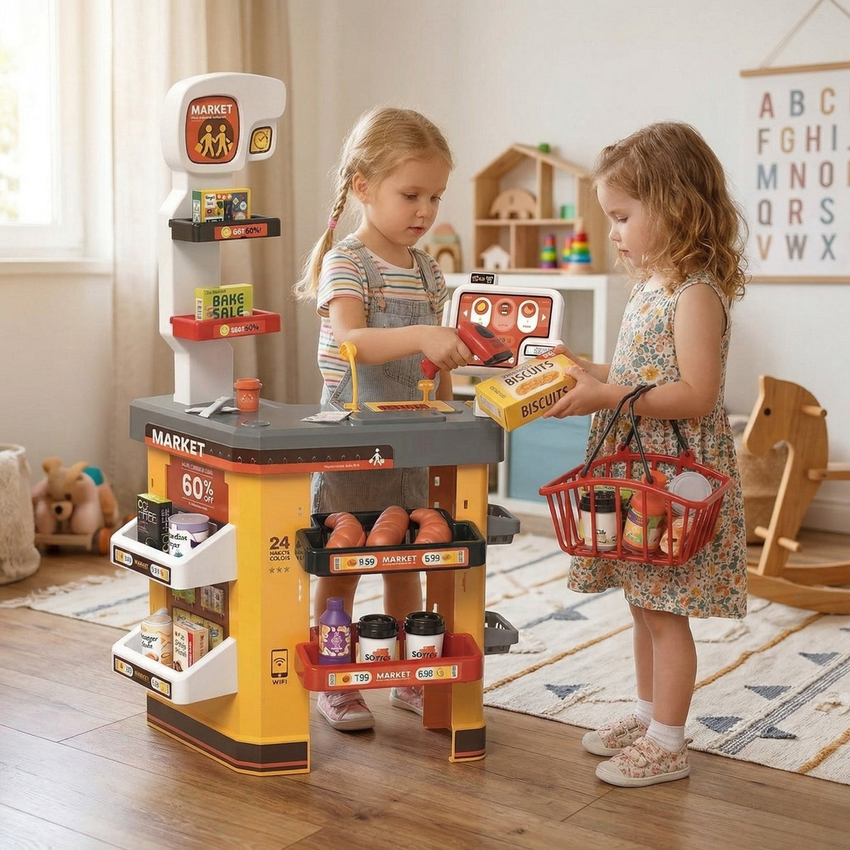 WOOPIE Interaktyvus Vaikų Supermarketas su Kasa ir Priedais