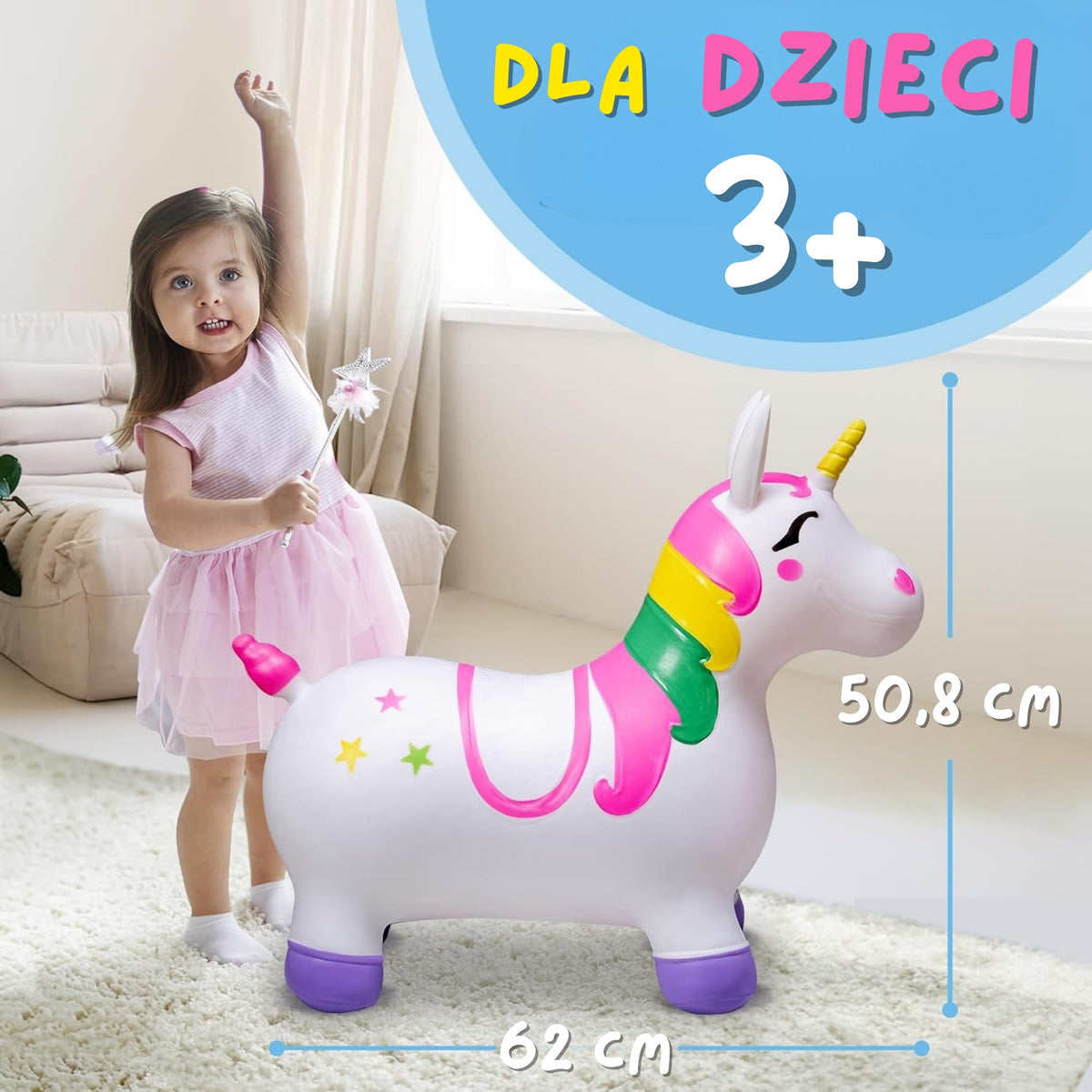 WOOPIE Šokinėjimo Vienaragis Baltas su Pompa Vaikams 3+