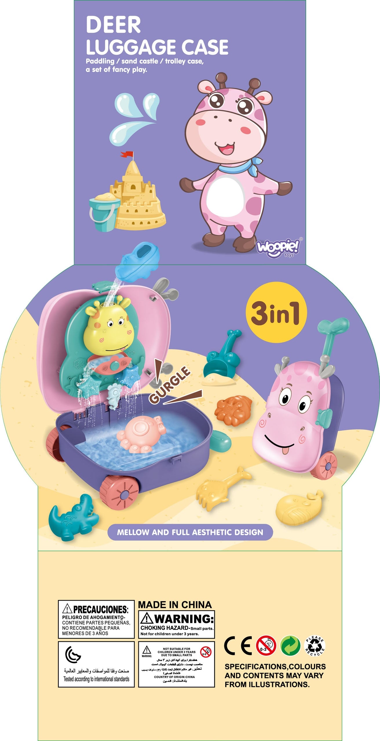 WOOPIE 3in1 smėlio ir vandens žaislų rinkinys lagamine „Elniuukas“ – sudetis – vaizdas 8