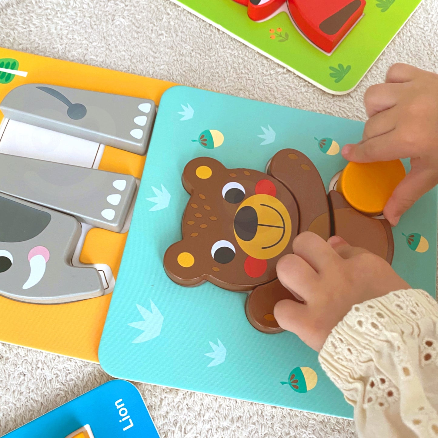 WOOPIE GREEN Medinės Dėlionės Blokeliai Gyvūnai Montessori FSC 34 vnt.