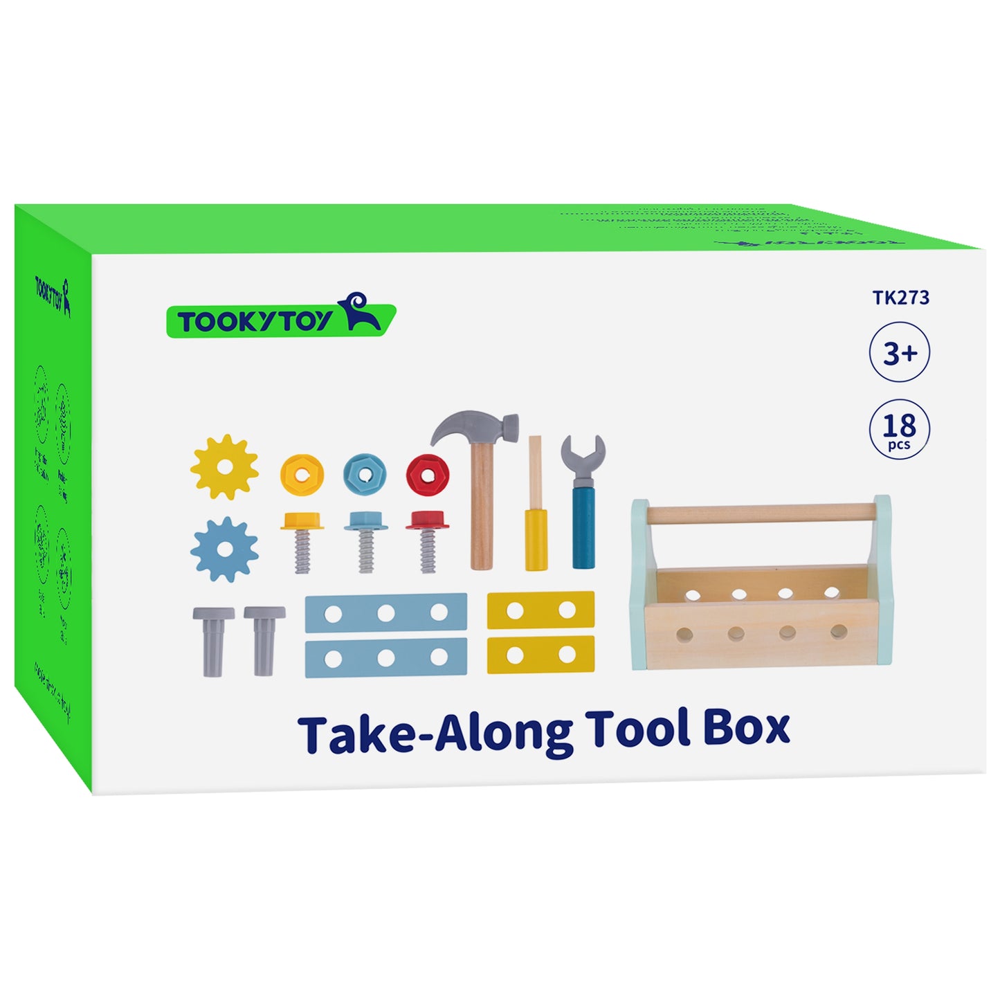 TOOKY TOY Medinė įrankių dėžė su rinkiniu, 18 elementų – vaizdas 3