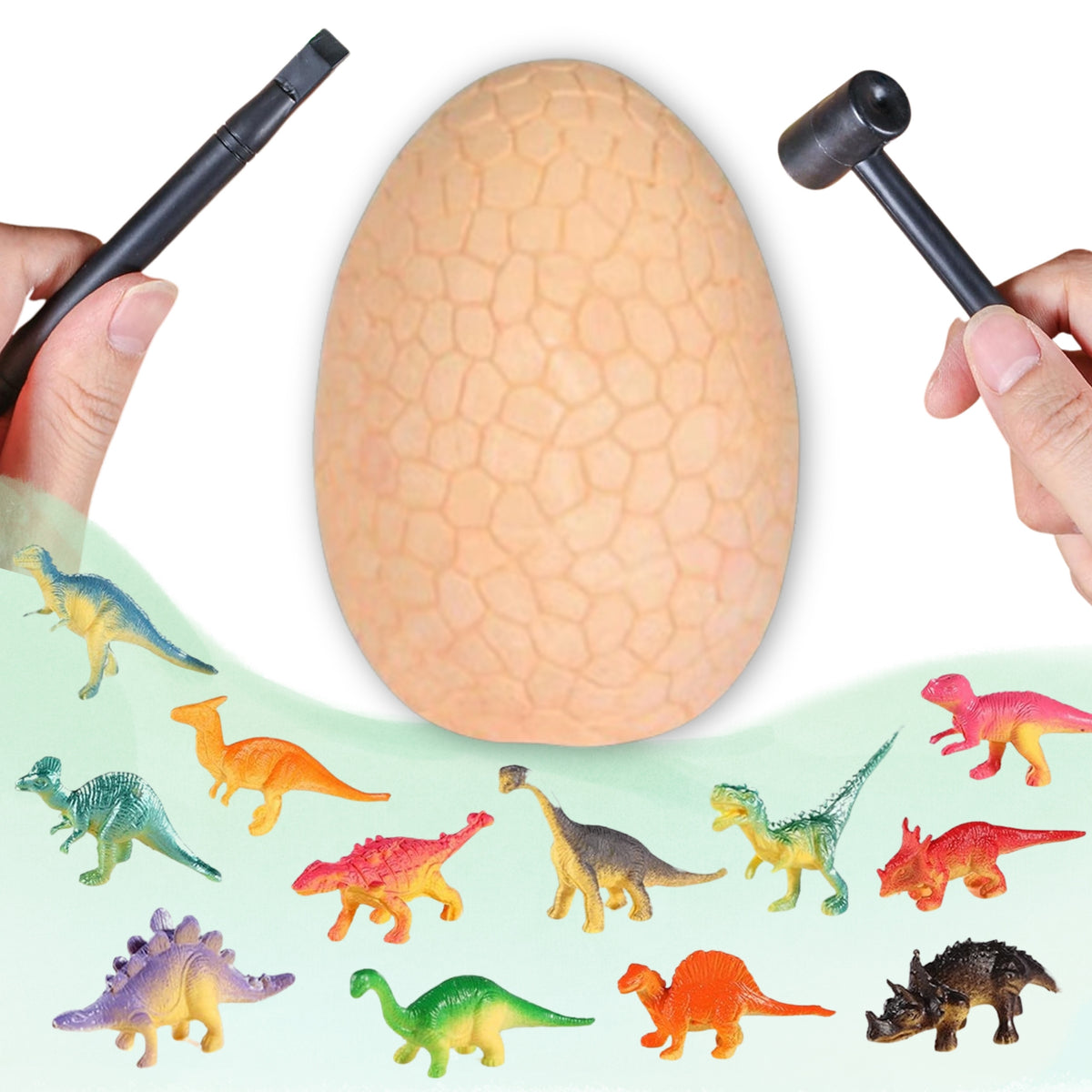 WOOPIE Dinozaurų Kiaušinio Iškasenų Rinkinys - 12 Dinozaurų