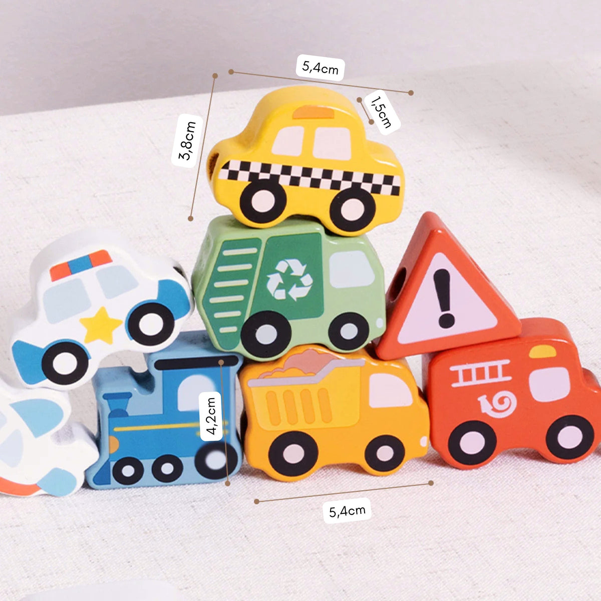 WOOPIE GREEN Medinis Vėrimo Žaislas Transportas, 13 dalių