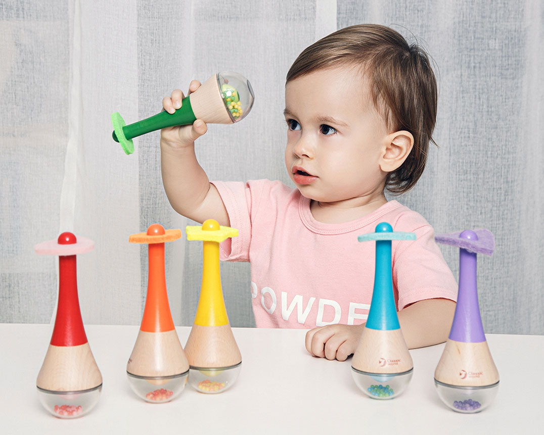 CLASSIC WORLD 2in1 medinis marakasas-barškutis, vaivorykštinis – vaizdas 3