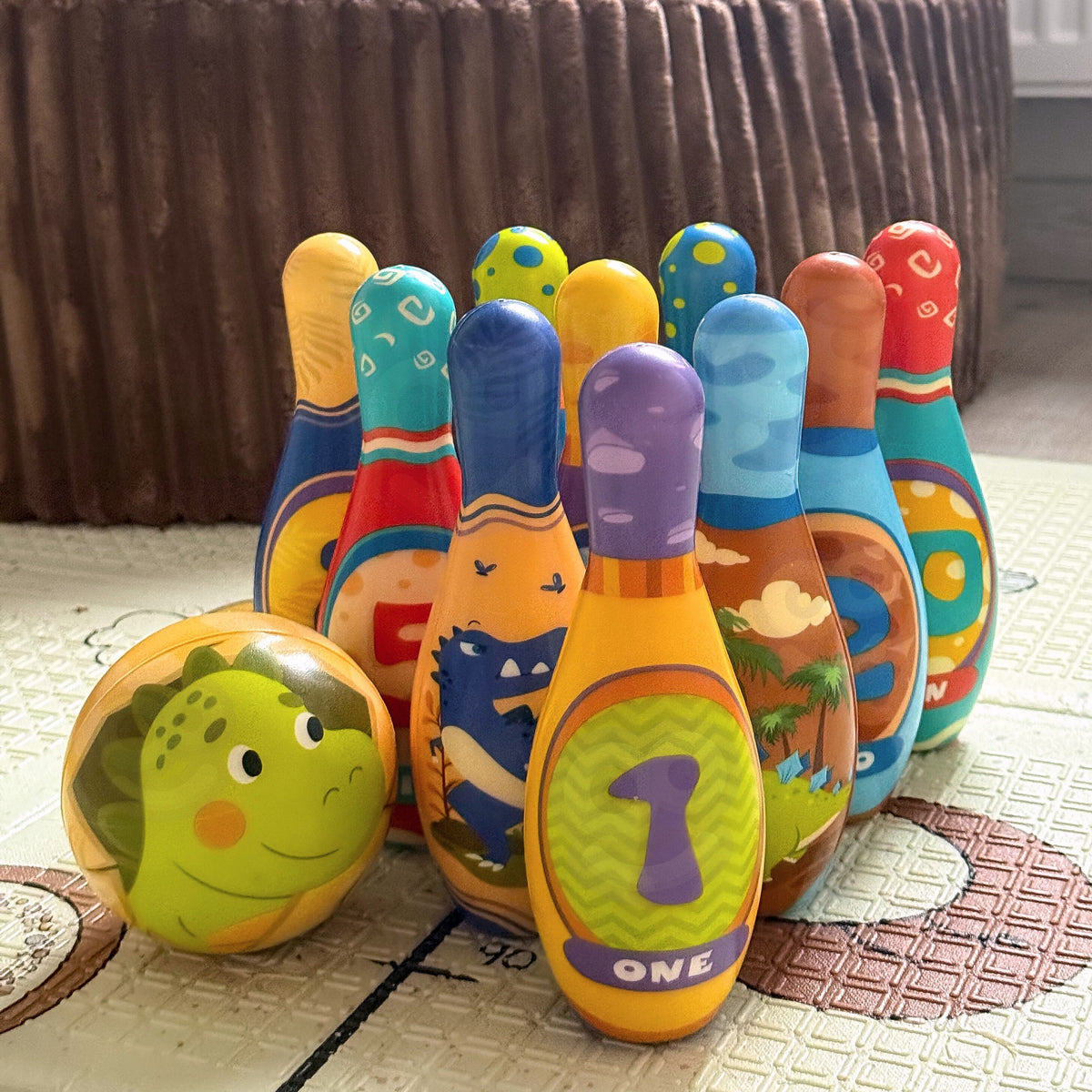 WOOPIE Minkšti Dinozaurų Boulingo Kėgliai, 12 vnt. Rinkinys