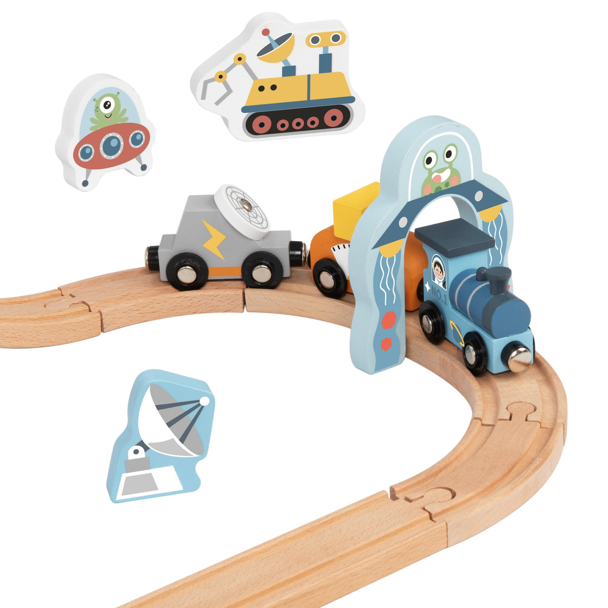 TOOKY TOY Medinis Kosminis Traukinių Bėgių Rinkinys Vaikams