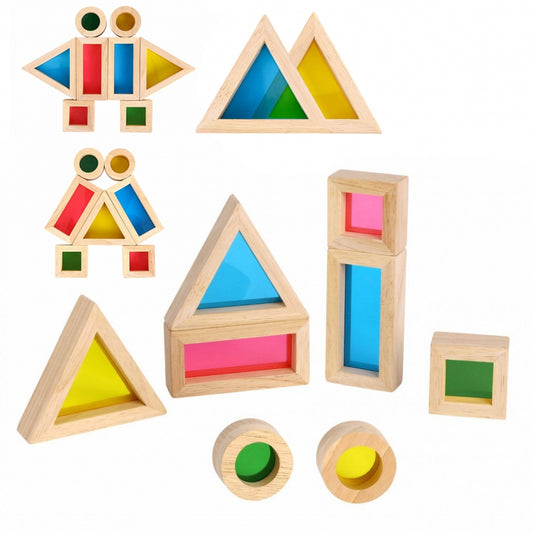 TOOKY TOY Mediniai spalvingi veidrodžių blokai, 8 vnt.