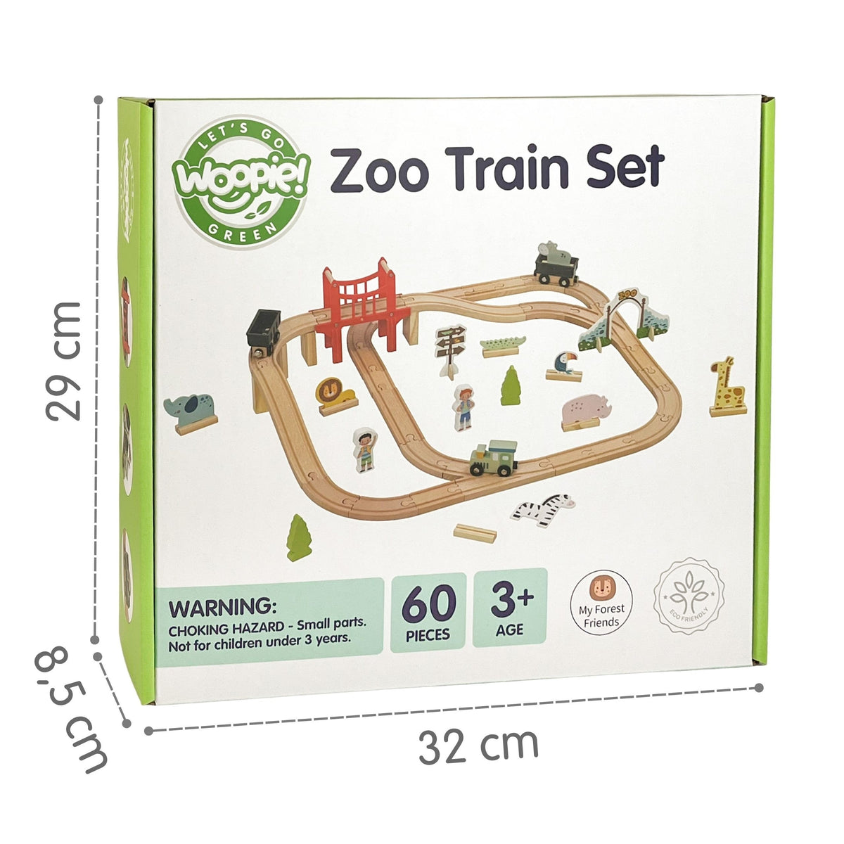WOOPIE GREEN Medinis Zoologijos Sodo Traukinukas XL, 60 det.