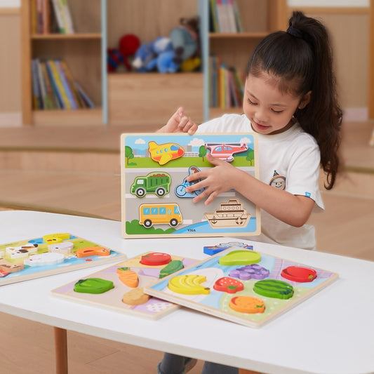 VIGA medinė dėlionė ir figūrėlės Montessori 2in1 „Vaisiai“ – pagrindinis vaizdas