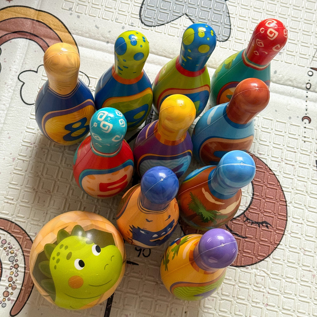 WOOPIE Minkšti Dinozaurų Boulingo Kėgliai, 12 vnt. Rinkinys