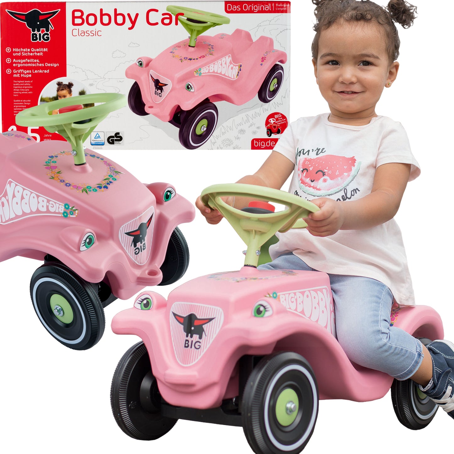 BIG Bobby Car Classic Gėlių Rožinis Stumdukas vaikams nuo 12 mėn.